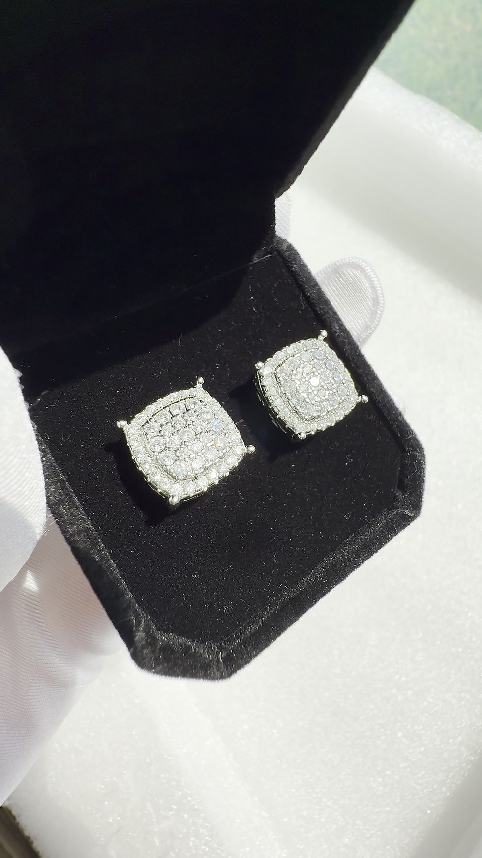 Thumbnail: 12.5mm Radiant Cushion Cut Iced Out Square Stud Earrings | Simulated Diamond