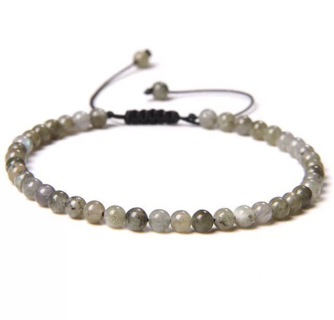 Men Women 18-21cm. 4mm Labradorite Beads Hand-Woven Adjustable Bracelet 