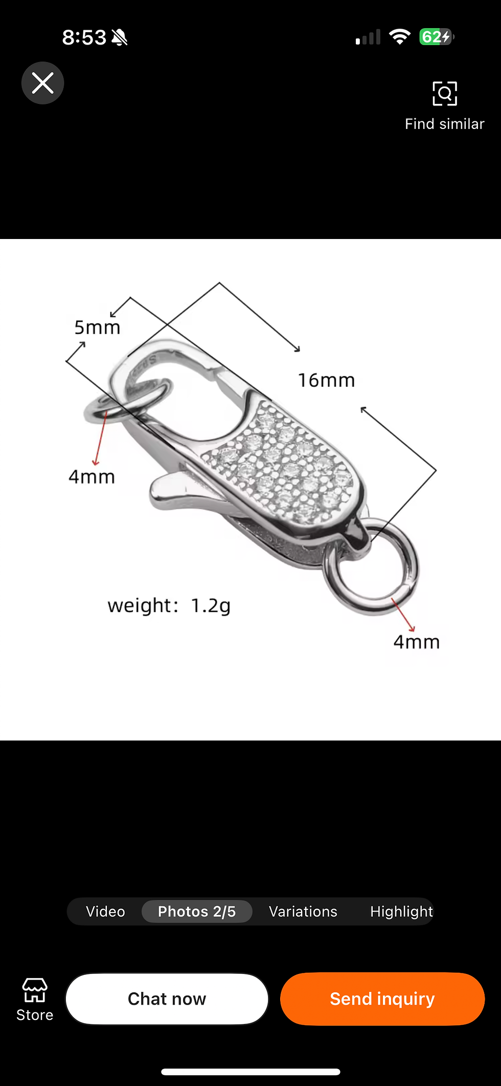 Thumbnail: 925 Sterling Silver Lobster Clasp with CZ | Rhodium Plated Connector | Sparkly J