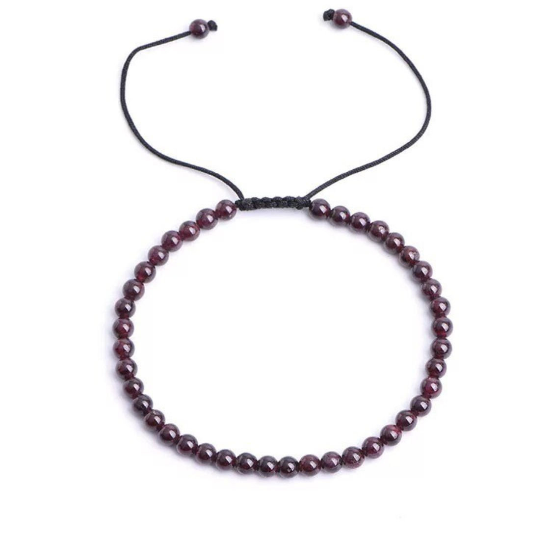 Men Women 8-21cm. 4mm Garnet Beads Black Rope Hand-Woven Adjustable Bracelet