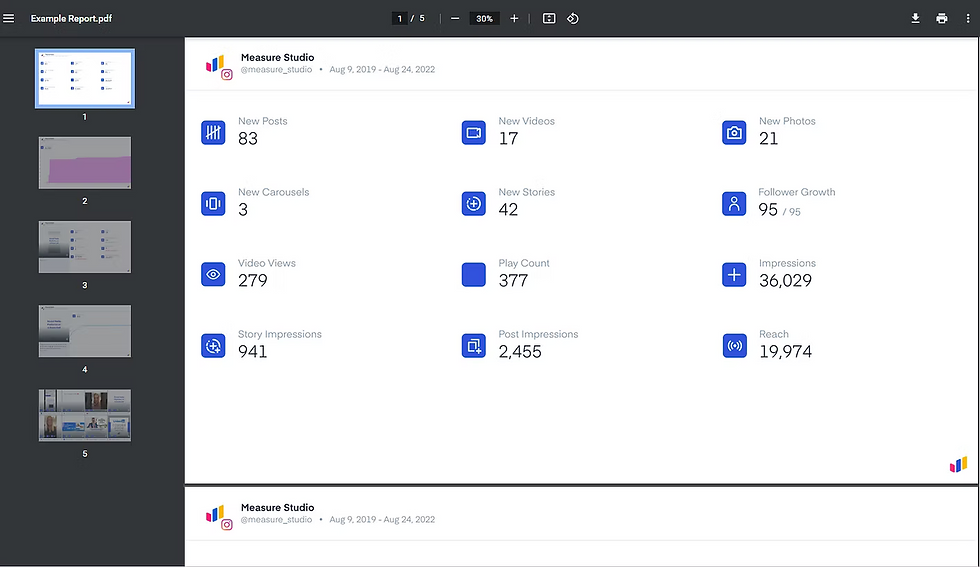 Sample social media report from Measure Studio