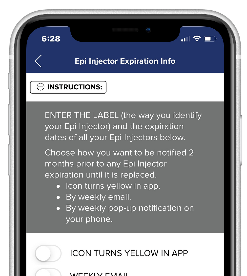 food-allergy-app-landing-page-for-epi-injector-expiration-info-that-shows-the instructions-for-using-the-epi-injector-expiration-info-feature
