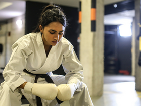 A girl preparing her mindset for a boxing match
