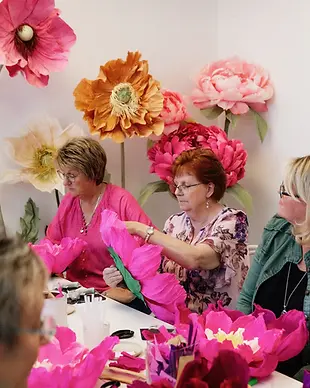 Giant sculptural crepe paper flower workshop with wine and pizza at Colombo Vineyard 107 Todds Road Martinborough 7 August 2026