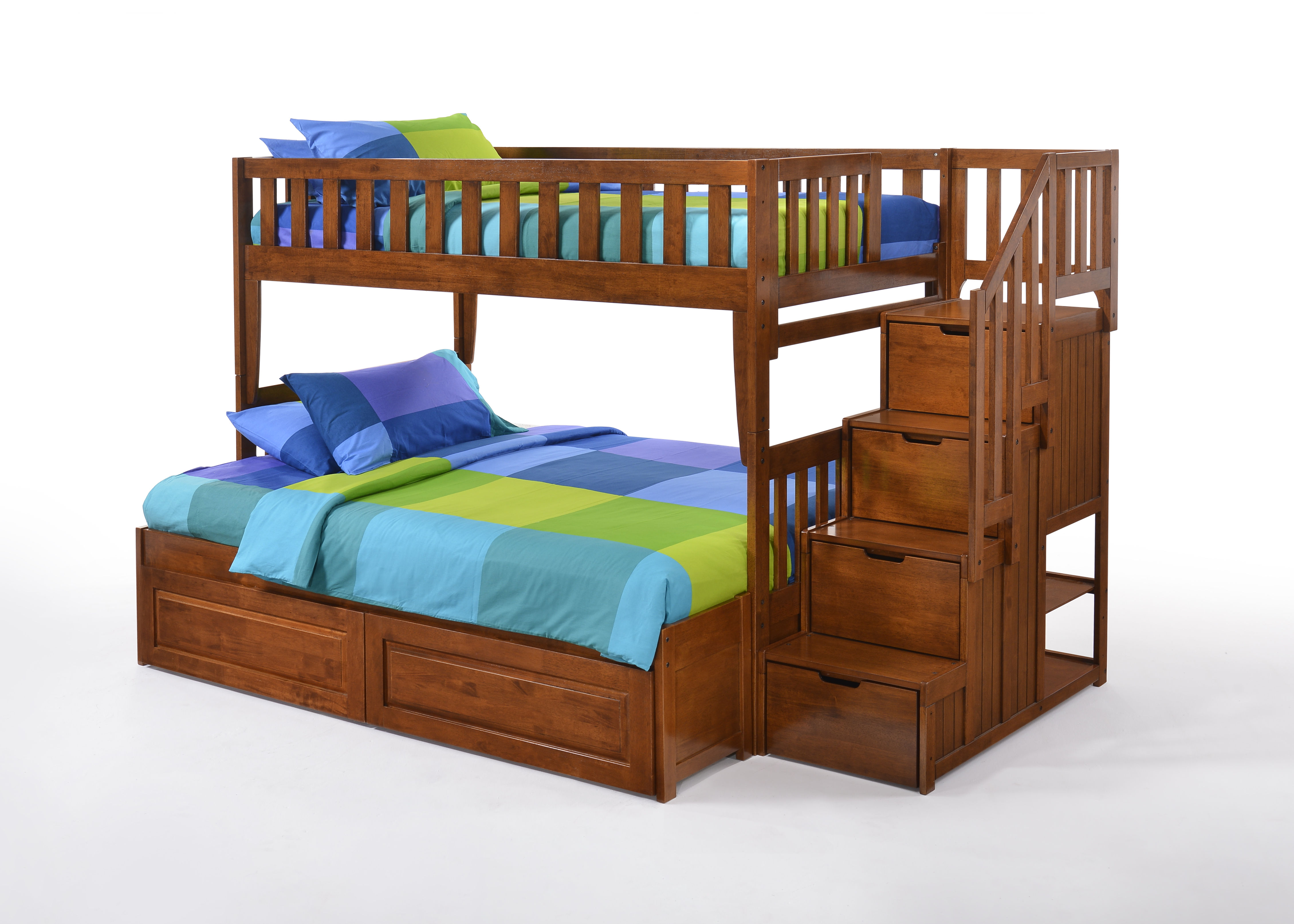 Stacked Bunk Beds with Twin/Twin or Twin/Full and Side Staircase