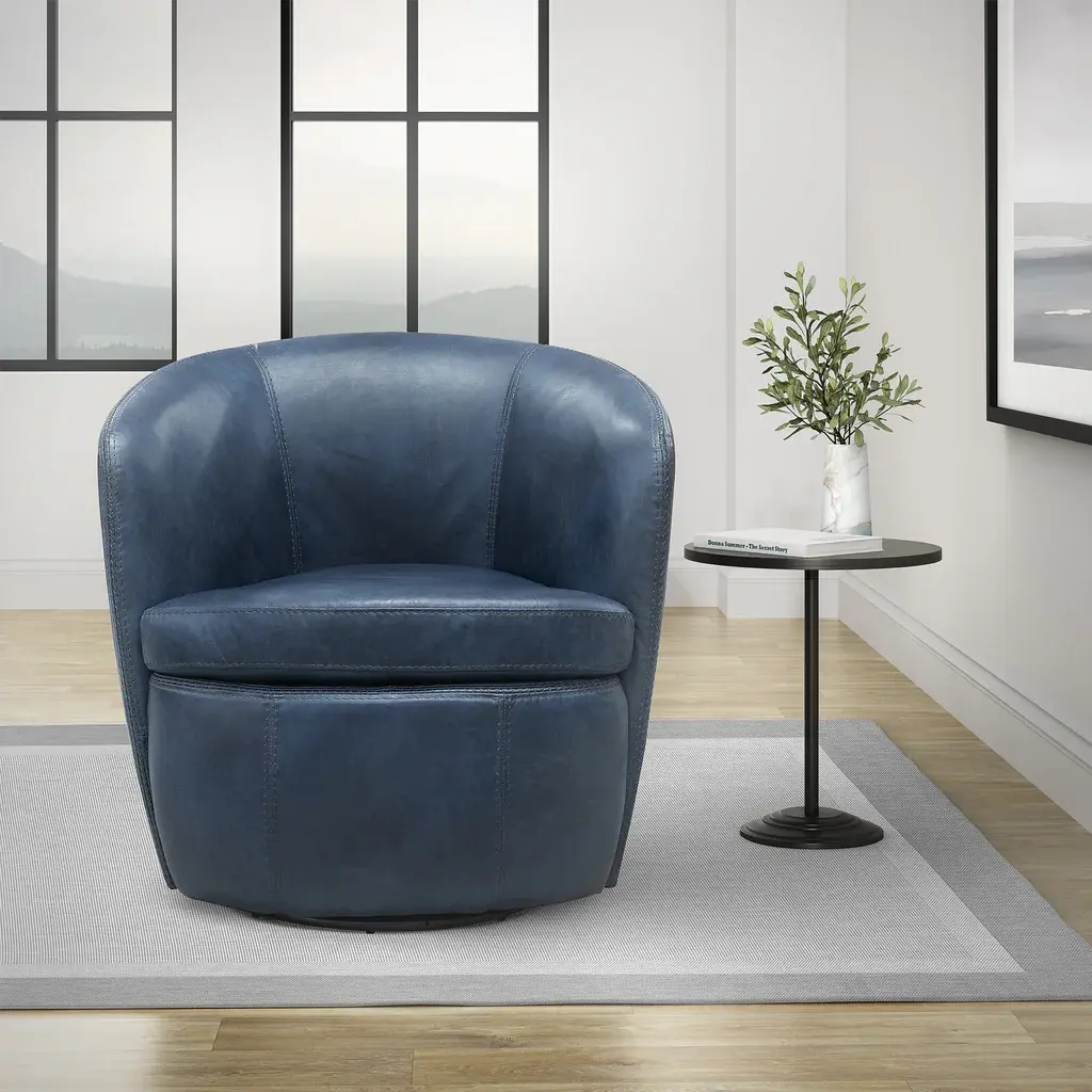 Barrel Full Leather Swivel Accent Chair