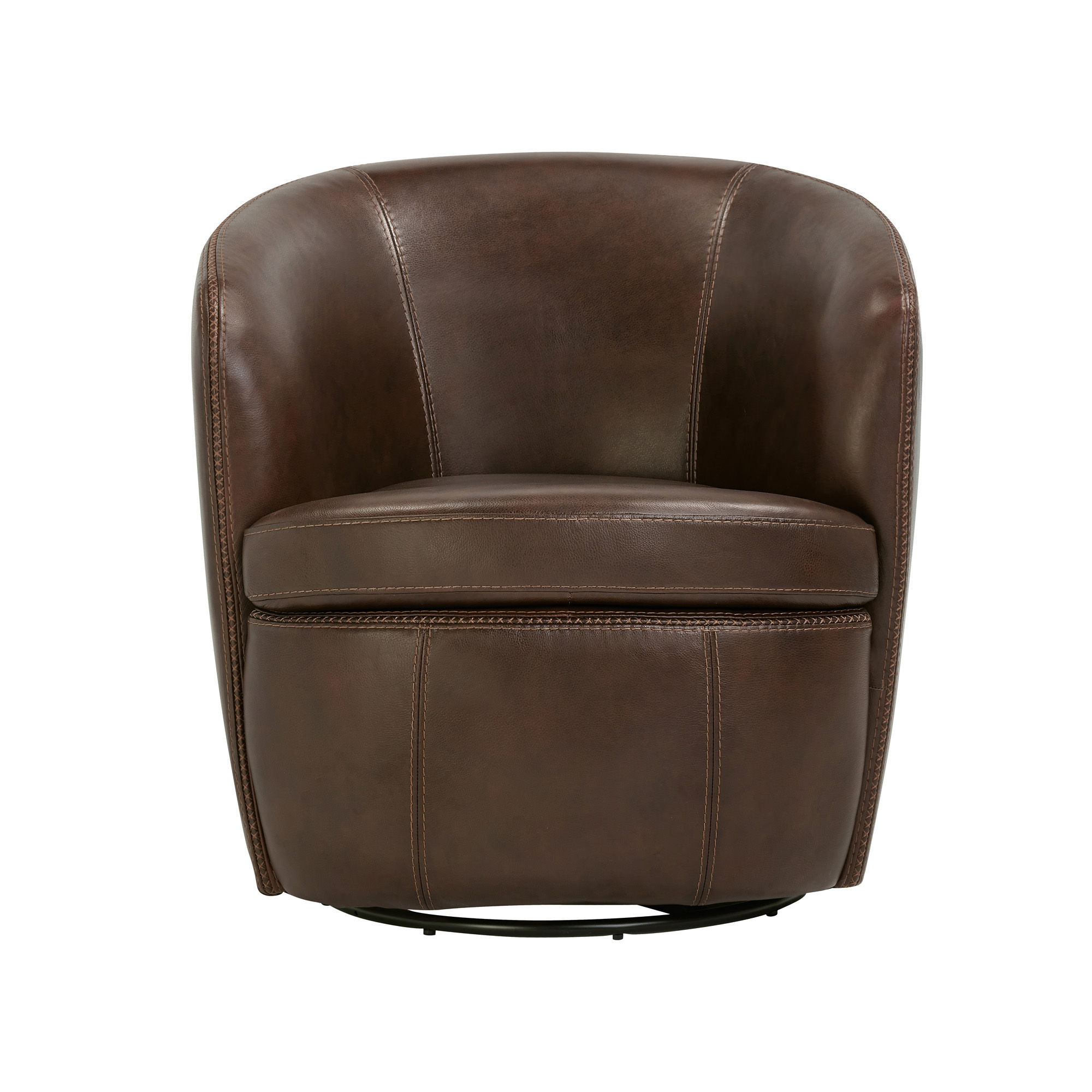 Barrel Full Leather Swivel Accent Chair