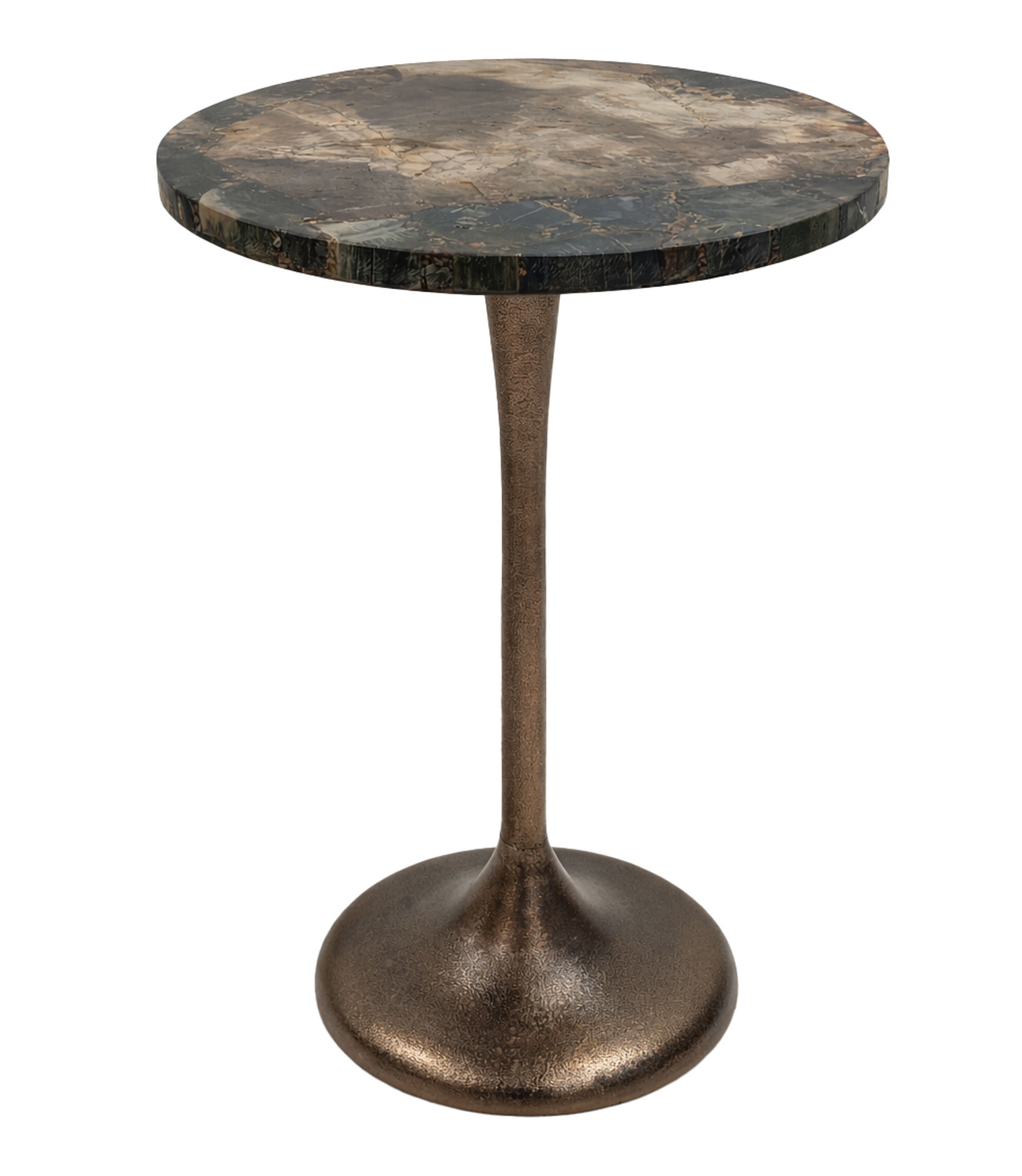 Reeve Petrified Wood Top with Copper Metal Base Accent Table