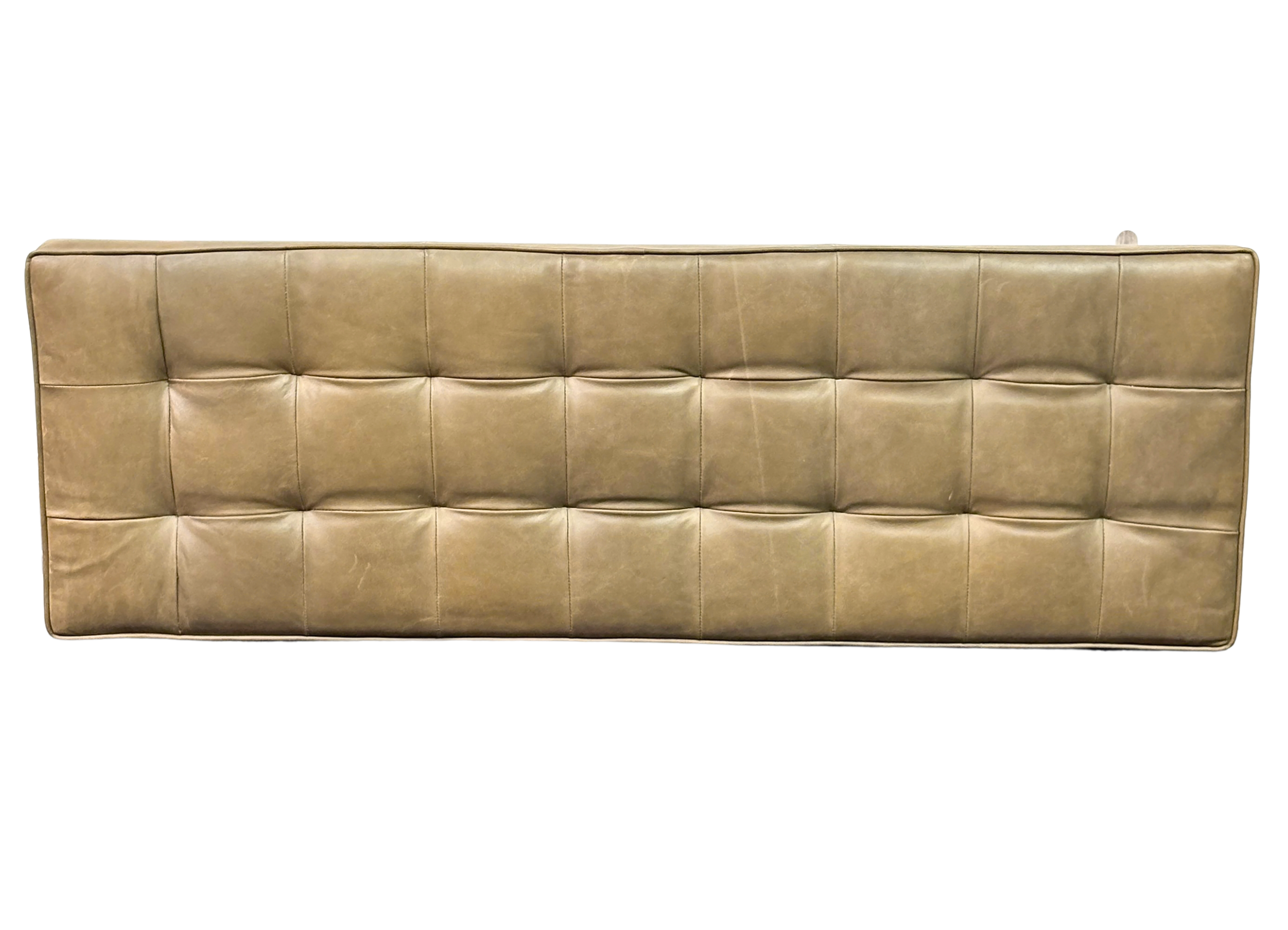 Linear Olive Leather Pillow Upholstery Bench