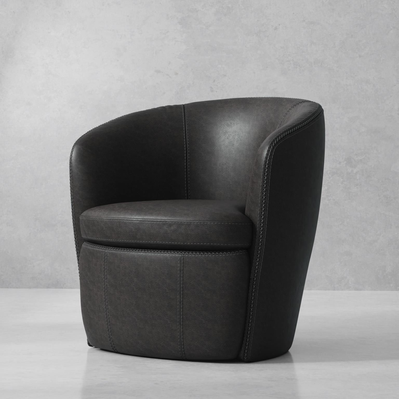 Barrel Full Leather Swivel Accent Chair