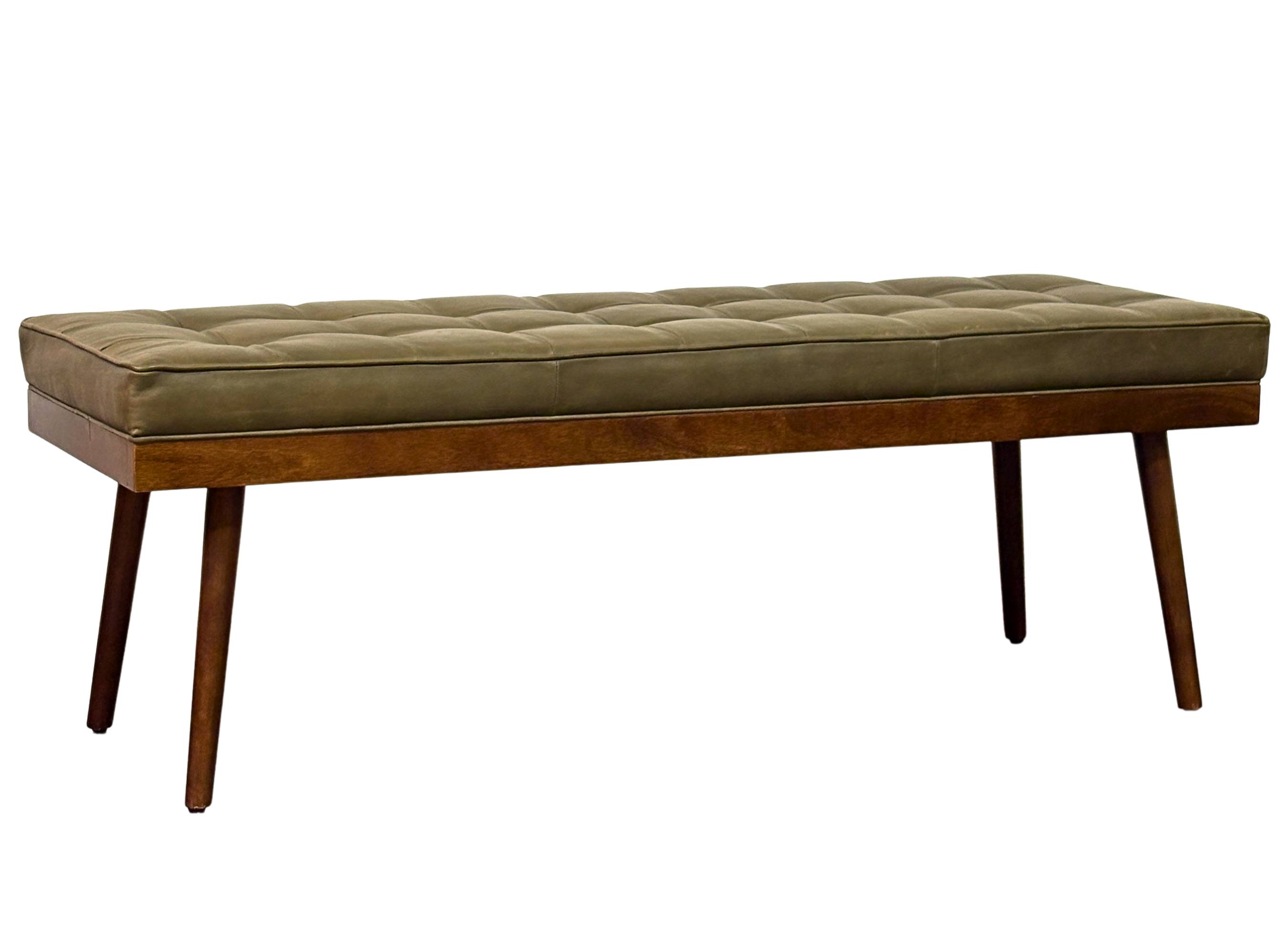 Linear Olive Leather Pillow Upholstery Bench