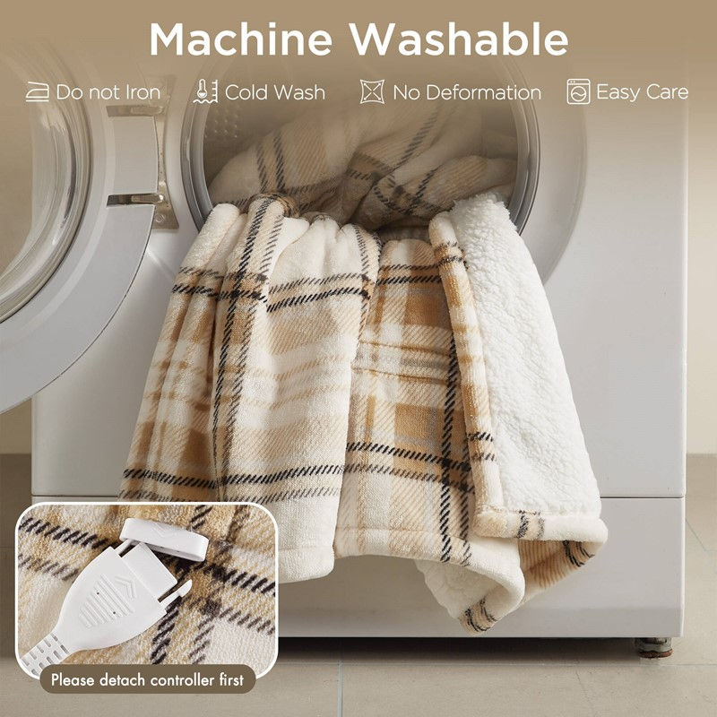 Sherpa Heated Throw/ Tan Plaid