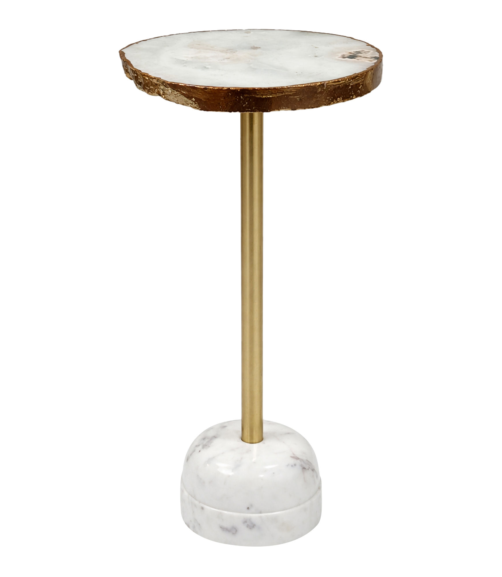 Merritt Brass Trim with Raw Agate Marble Top Accent Table