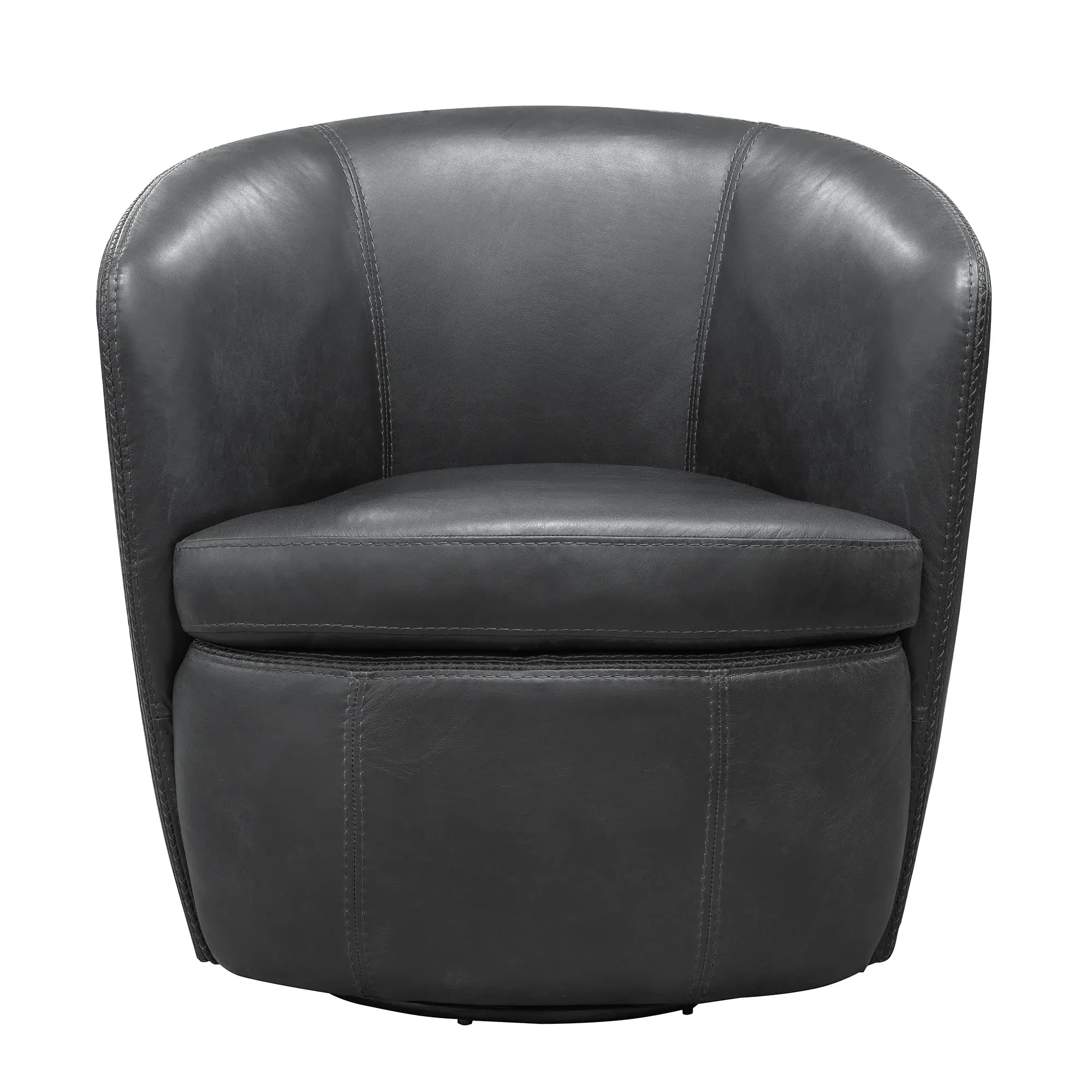 Barrel Full Leather Swivel Accent Chair