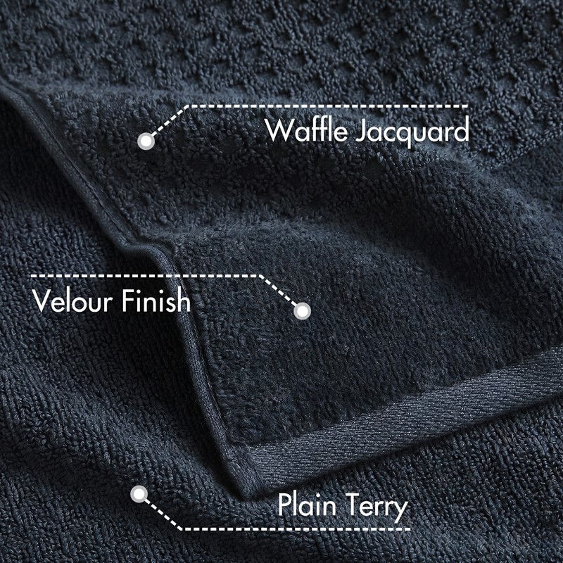 Spa Waffle Cotton Jacquard Bath Towel 6 Piece Set/ Navy