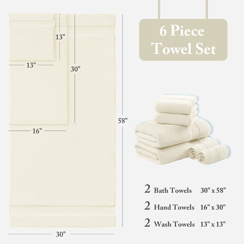 Turkish Cotton 6 Piece Bath Towel Set
