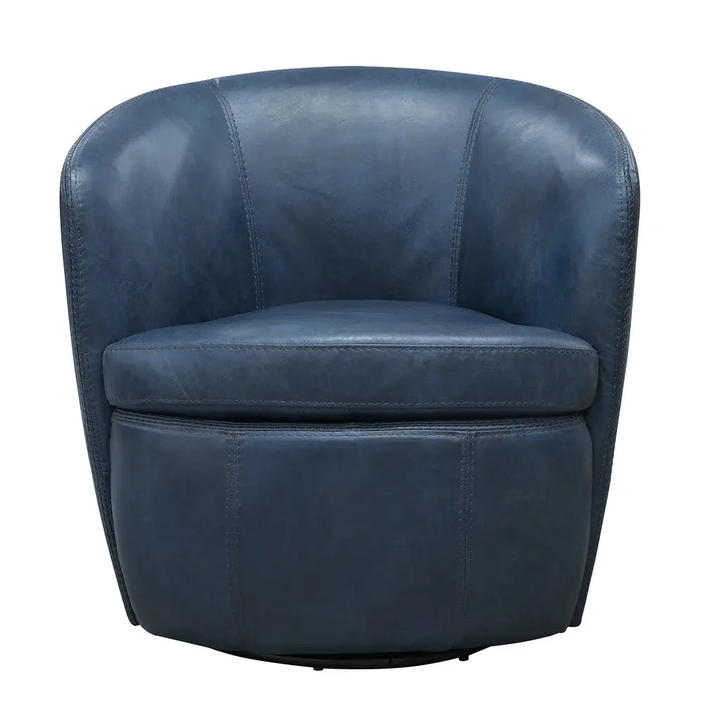 Barrel Full Leather Swivel Accent Chair