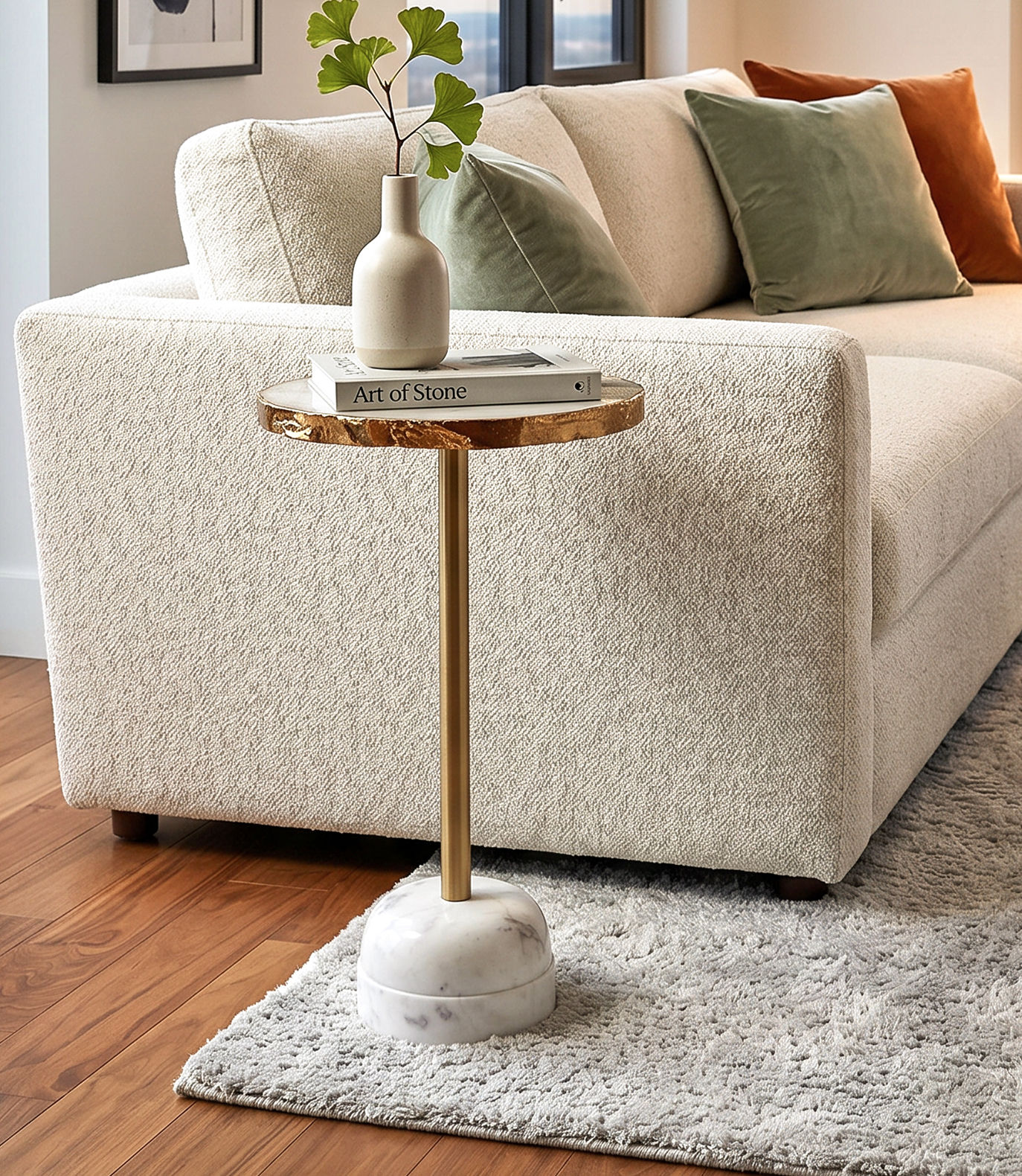 Merritt Brass Trim with Raw Agate Marble Top Accent Table