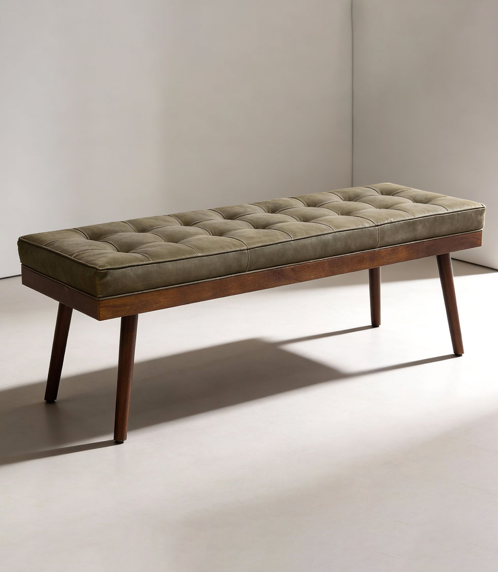 Thumbnail: Linear Olive Leather Pillow Upholstery Bench