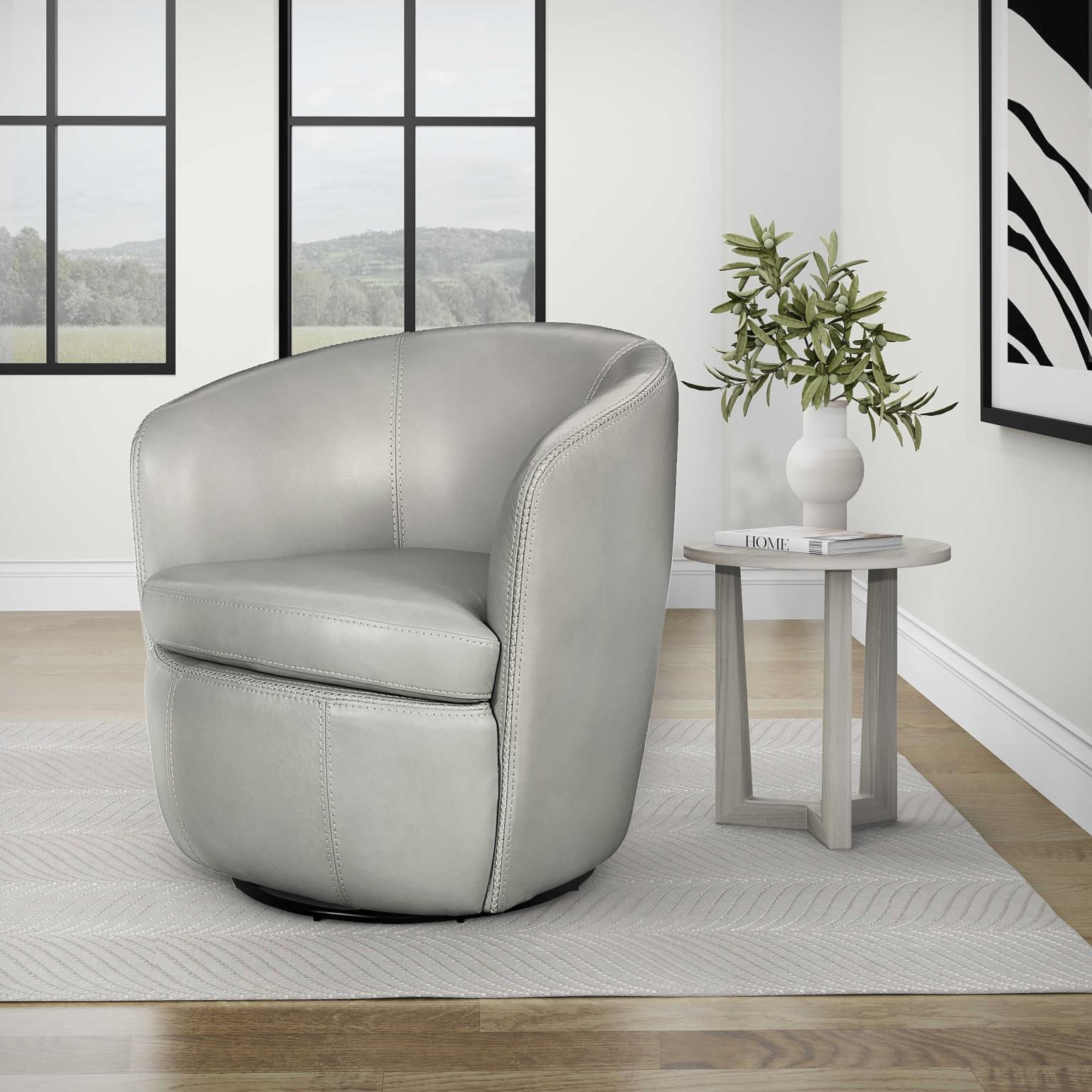 Barrel Full Leather Swivel Accent Chair
