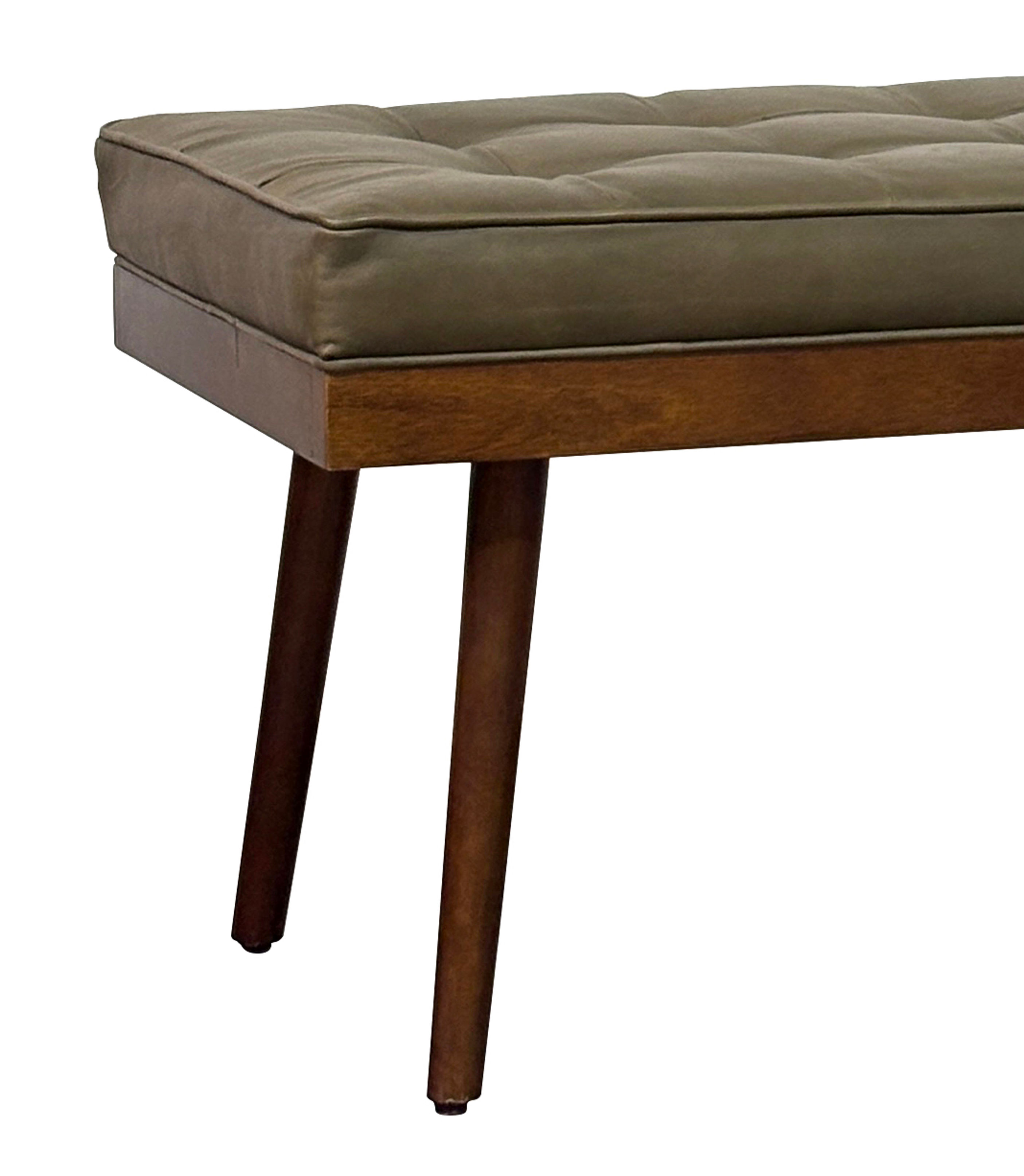 Linear Olive Leather Pillow Upholstery Bench