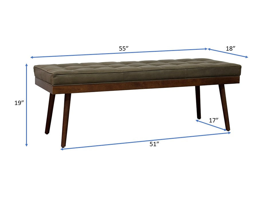 Linear Olive Leather Pillow Upholstery Bench