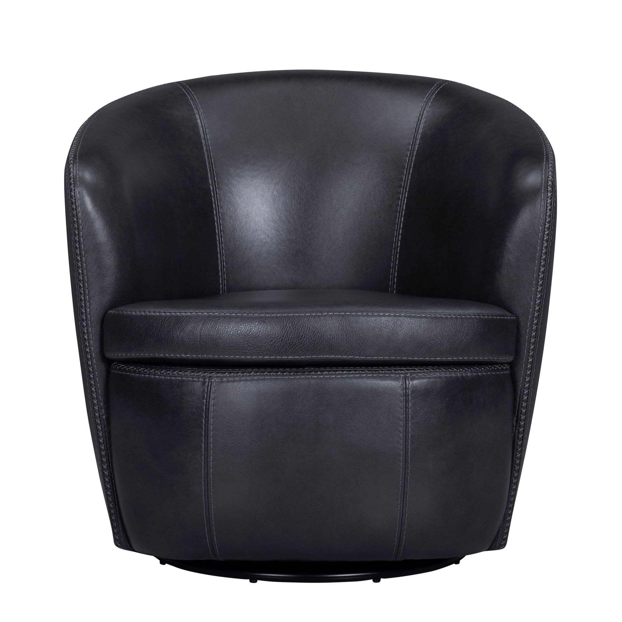 Barrel Full Leather Swivel Accent Chair
