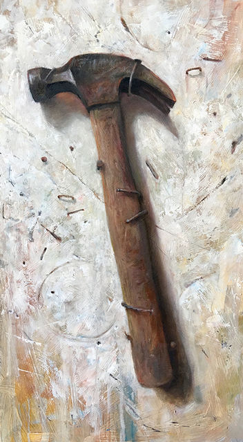 Nailed down, Hammer nailed to wall, hammer