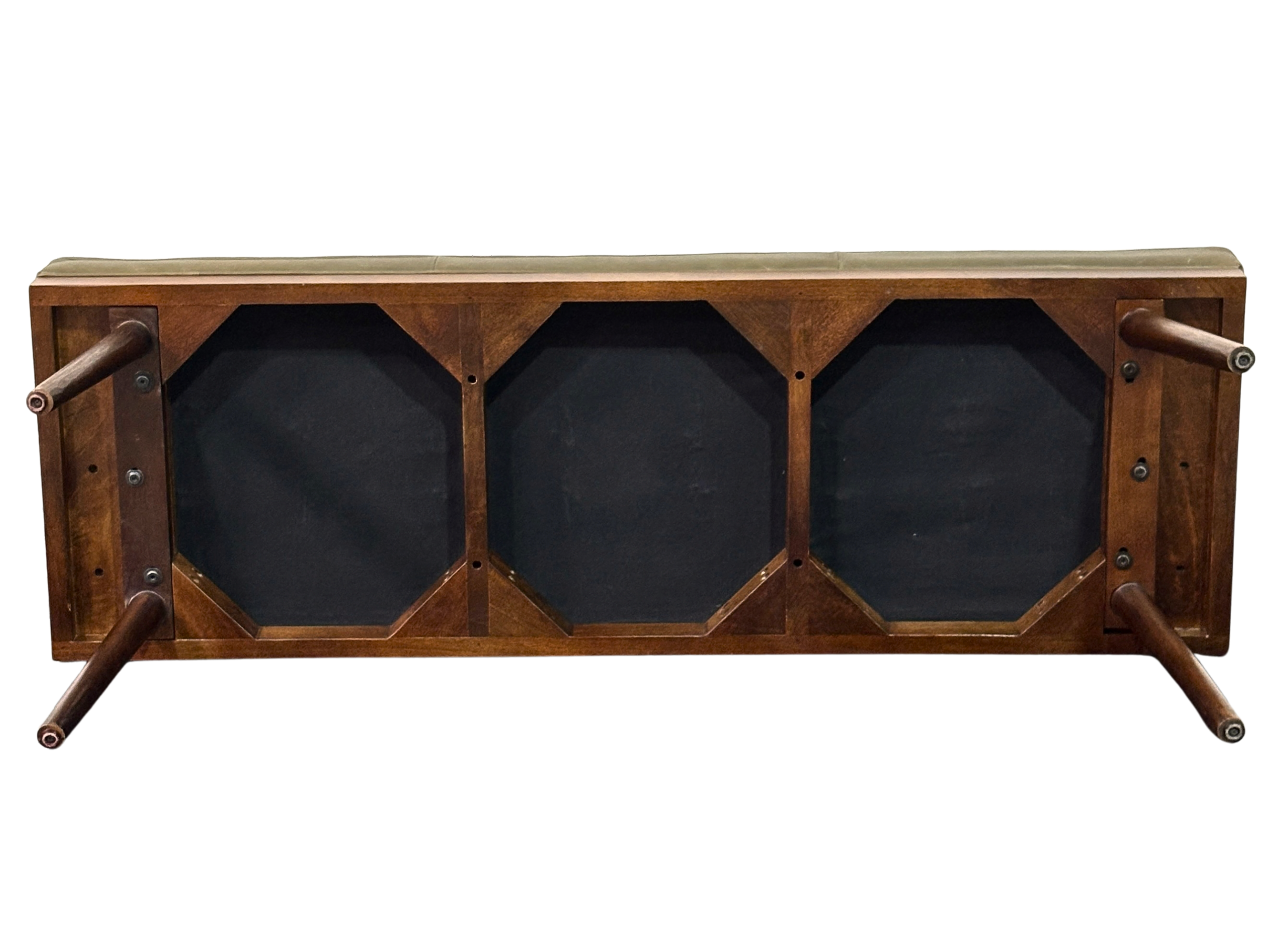Linear Olive Leather Pillow Upholstery Bench