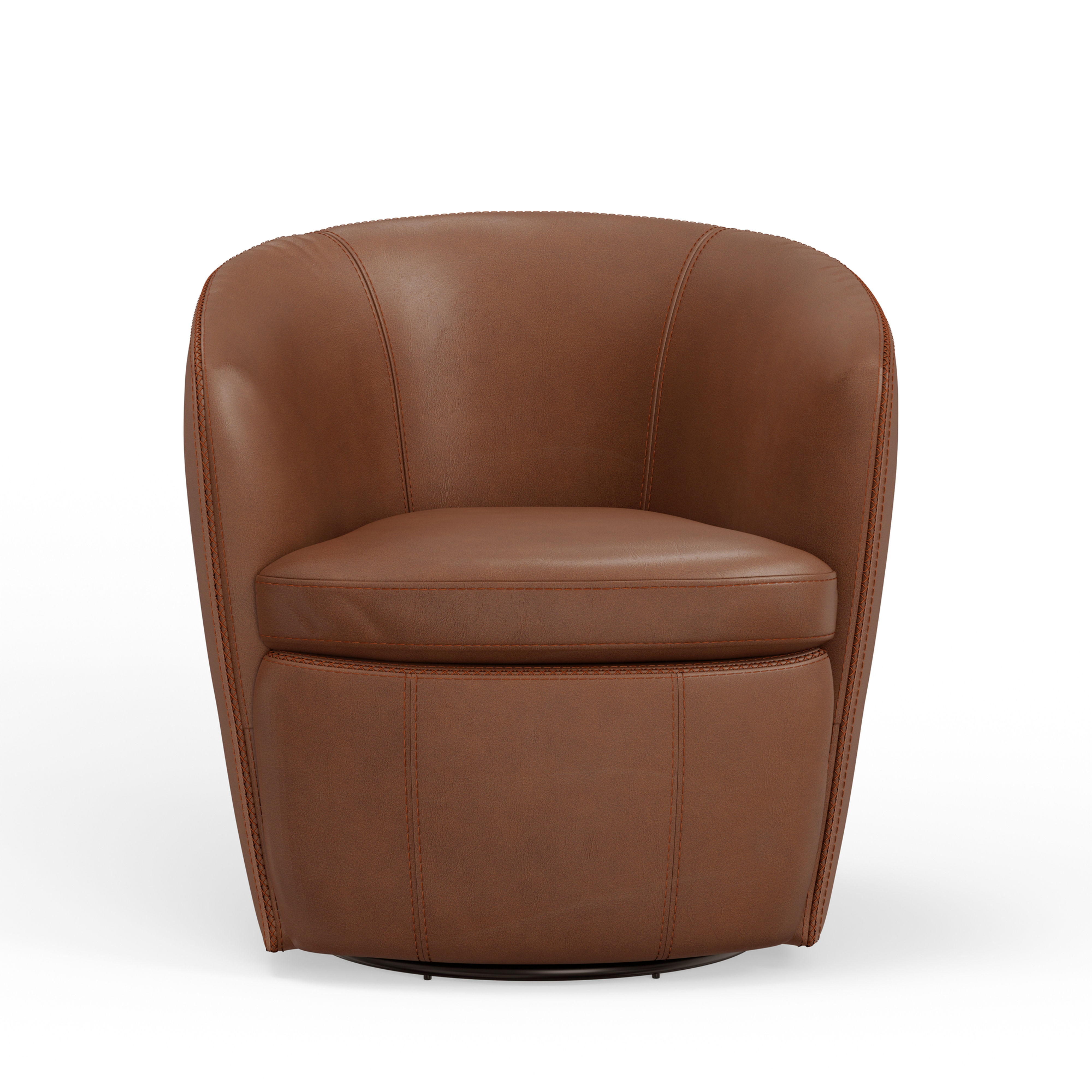 Barrel Full Leather Swivel Accent Chair