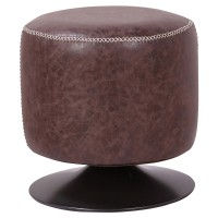 Gaia Faux Leather Round Swivel Ottoman, Vintage Black