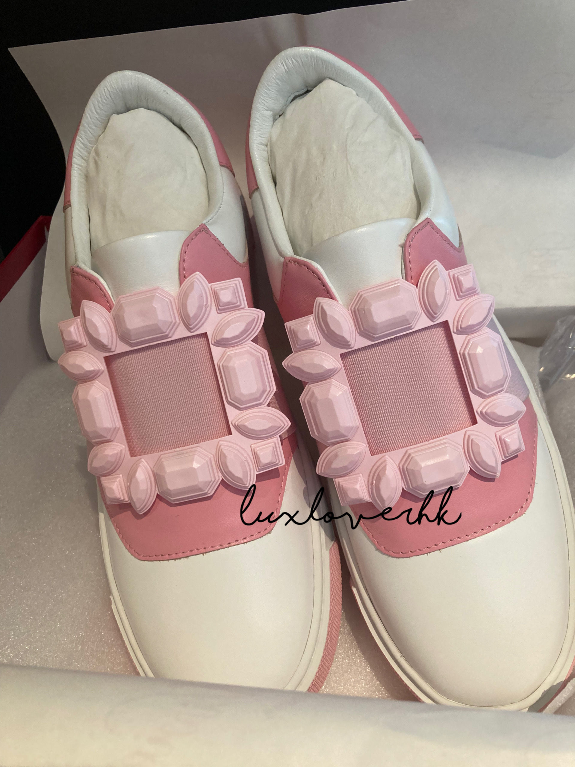 Rv rubber buckle sneaker in leather - pink