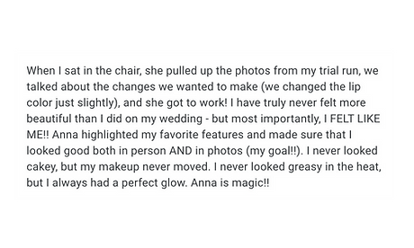 testimonial of spokane makeup artist