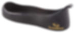 A black Goldline curling anti-slider (gripper) designed to fit over a curling shoe. The gripper is textured to provide traction on the ice, featuring a raised edge at the back to secure it in place on the shoe. It is branded with the Goldline logo in gold lettering on the side, emphasizing its association with high-quality curling equipment. The design is simple yet functional, aimed at enhancing the safety and performance of curlers by improving their grip on the ice surface.