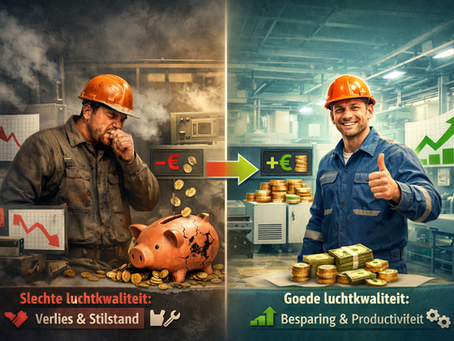 Stof en fijnstof op de werkvloer in een industriële productiehal of magazijn zorgt voor verlies en stilstand