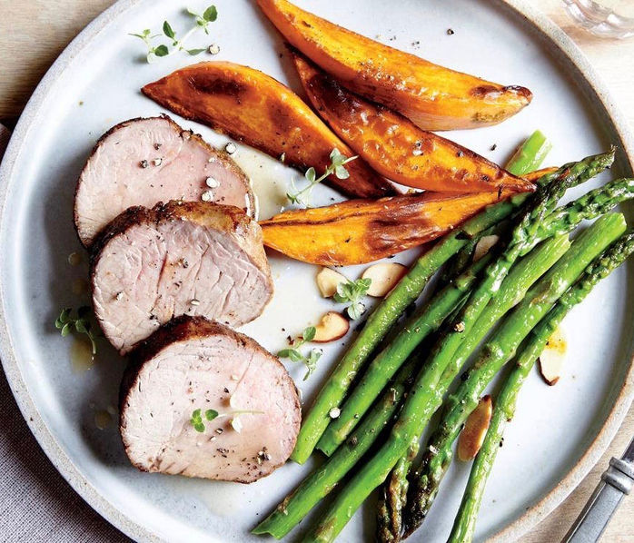 Glazed Pork Tenderloin with Roasted Sweet Potatoes