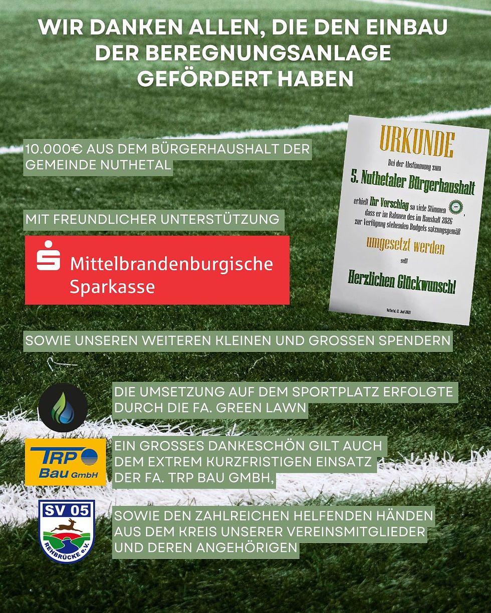 Vielen Dank für die Förderung der Beregnungsanlage