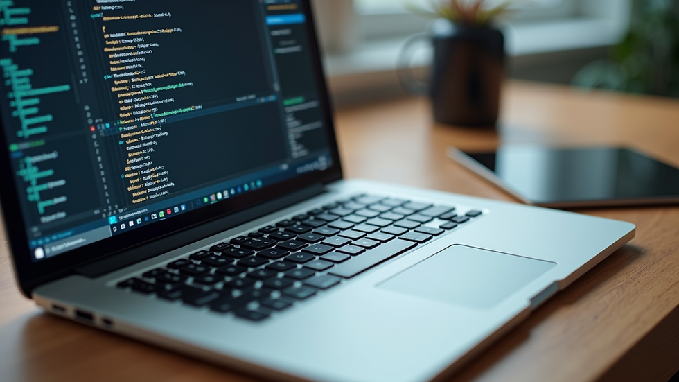 High angle view of a desk with organised digital files on a laptop screen