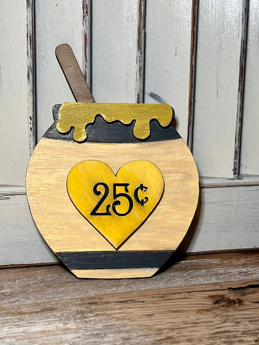 Thumbnail: Honey‑pot–shaped sign with a yellow heart reading “25¢” and dripping honey detail.