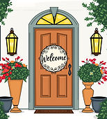an illustration of a front door with a decorative round welcome sign.jpg