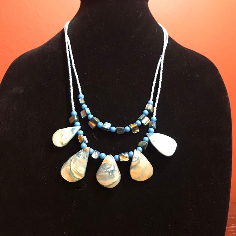 Blue Beads with Abalone-like Teardrops - 20"