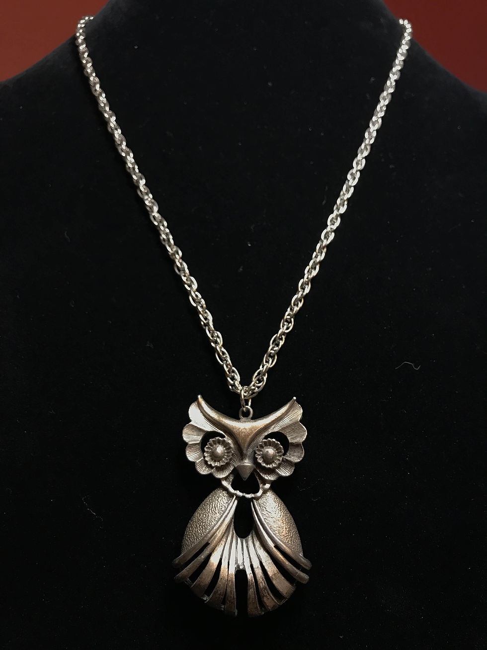 Vintage Pewter Owl Pendant on Silver-Toned Chain - 24"