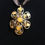 Thumbnail: Metal Flower Pendant w Topaz and Gold Colored Acrylic Gems on Brown Ribbon - 16"