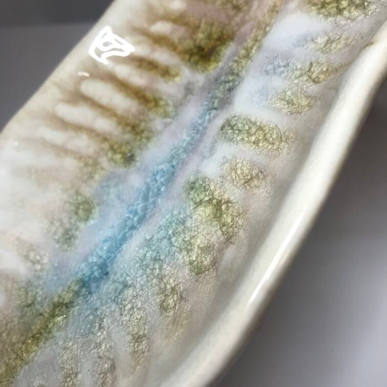 Thumbnail: "Geode" Crackle Glass Pottery Pepper Shaped Trinket / Soap Dish / Spoon Rest