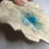 Thumbnail: "Geode" Crackle Glass Pottery Leaf Shaped Trinket / Soap Dish Cream Blue & Green