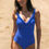 Thumbnail: Pour Moi Silicy Frill Tummy Control Non Wired Swimsuit - Blue/White