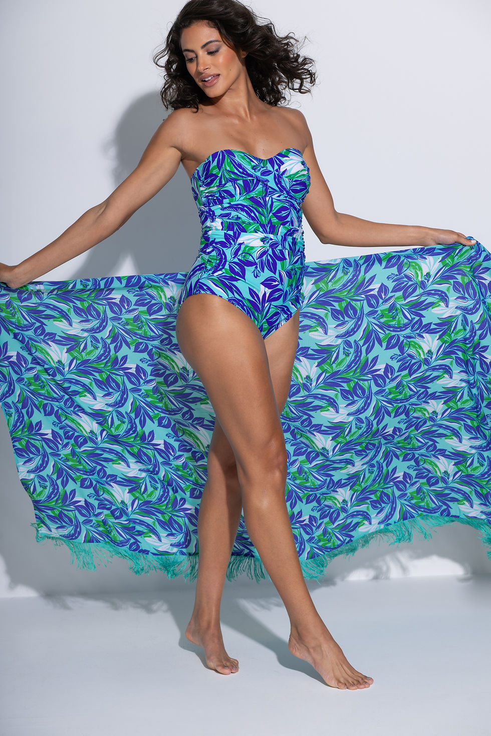 Thumbnail: Pour Moi Santa Monica Strapless Tummy Control Swimsuit - Aqua Palm