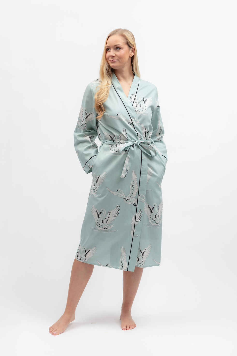 Thumbnail: Cyberjammies Grace Womens Swan Print Long Dressing Gown