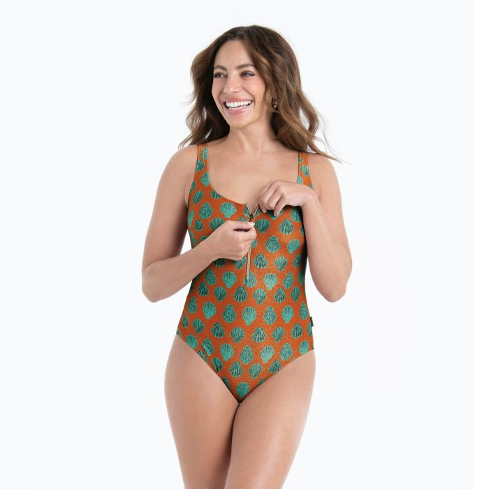 Thumbnail: Anita Elouise Zip Front Rust Non Wired Swimsuit - 7713