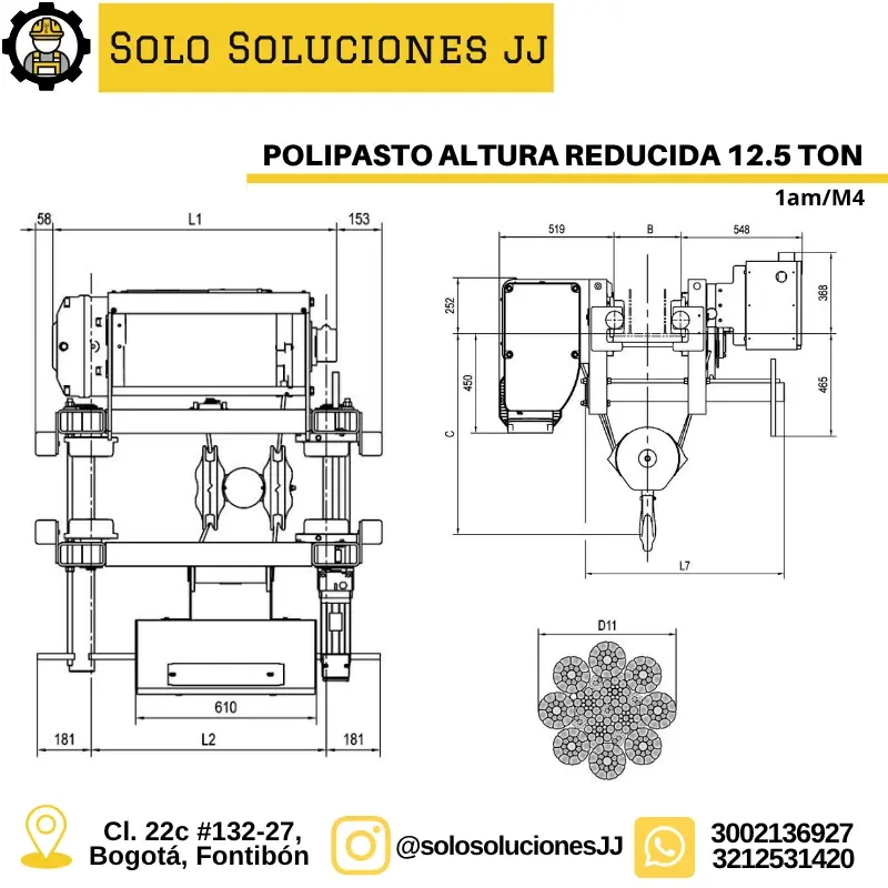 POLIPASTO ALTURA REDUCIDA 5 TON WORLDHOIST 2m/M5 Colombia Bogotá Medellín puente grúa pórtico polipasto Bogotá